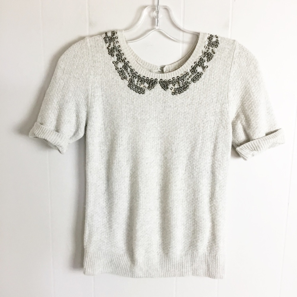 Free People Light Gray Sweater Type Beaded Top Size XS